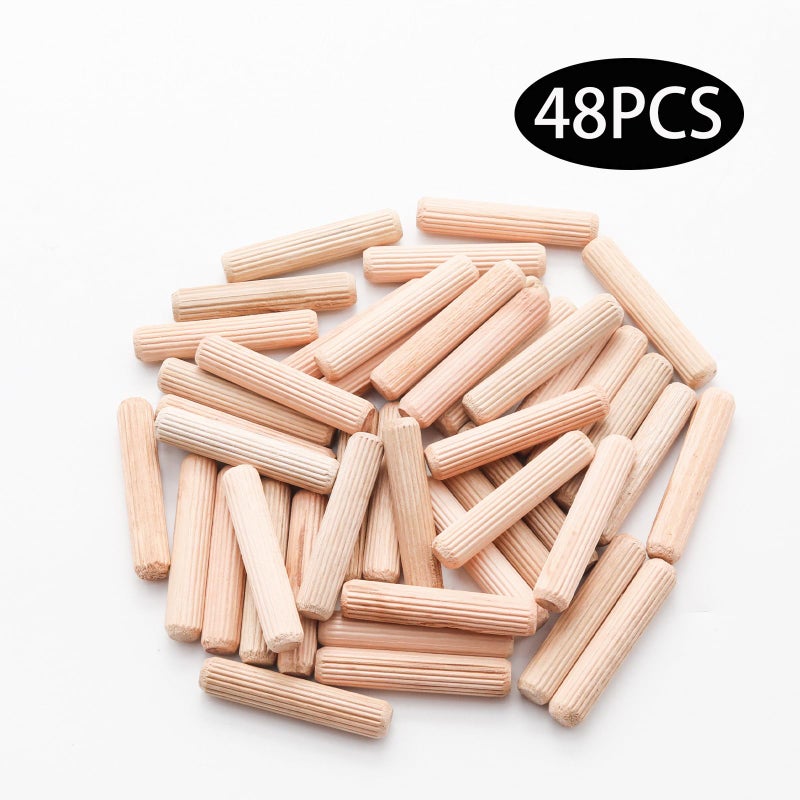 Adyoney 48Pcs 10mm x 50mm / 2/5 Inch x 1.97 Inch Wooden Dowel Pin Fluted Beveled Ends Wooden Pegs Support Shelves - Image 3